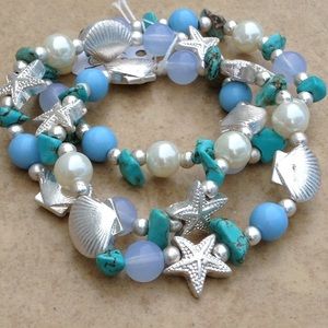 Silver Tone Turquoise Beach Stacking Set of 3